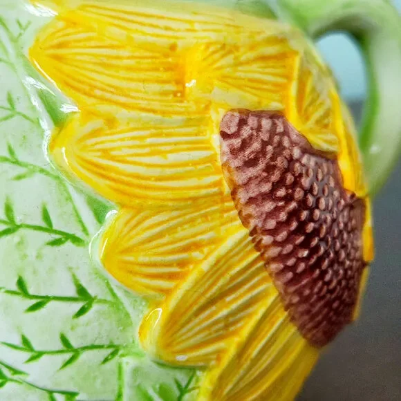 Vintage Seymour Mann Sunflower Teapot Hand Painted Faience Yellow Green Ceramic - Picture 4 of 10